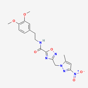 molecular formula C18H20N6O6 B10961698 N-[2-(3,4-dimethoxyphenyl)ethyl]-3-[(5-methyl-3-nitro-1H-pyrazol-1-yl)methyl]-1,2,4-oxadiazole-5-carboxamide 