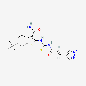 molecular formula C21H27N5O2S2 B10961705 6-tert-butyl-2-({[(2E)-3-(1-methyl-1H-pyrazol-4-yl)prop-2-enoyl]carbamothioyl}amino)-4,5,6,7-tetrahydro-1-benzothiophene-3-carboxamide 