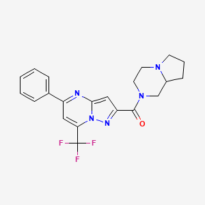 molecular formula C21H20F3N5O B10961707 hexahydropyrrolo[1,2-a]pyrazin-2(1H)-yl[5-phenyl-7-(trifluoromethyl)pyrazolo[1,5-a]pyrimidin-2-yl]methanone 