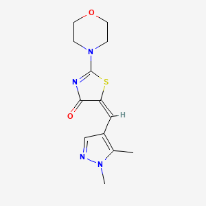 molecular formula C13H16N4O2S B10961708 (5E)-5-[(1,5-dimethyl-1H-pyrazol-4-yl)methylidene]-2-(morpholin-4-yl)-1,3-thiazol-4(5H)-one 