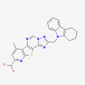 molecular formula C25H20F2N6S B10961709 13-(difluoromethyl)-11-methyl-4-(1,2,3,4-tetrahydrocarbazol-9-ylmethyl)-16-thia-3,5,6,8,14-pentazatetracyclo[7.7.0.02,6.010,15]hexadeca-1(9),2,4,7,10(15),11,13-heptaene 