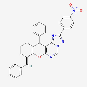 molecular formula C31H23N5O3 B10961723 (8E)-8-benzylidene-2-(4-nitrophenyl)-12-phenyl-8,10,11,12-tetrahydro-9H-chromeno[3,2-e][1,2,4]triazolo[1,5-c]pyrimidine 