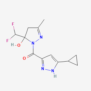 molecular formula C12H14F2N4O2 B10961779 (5-cyclopropyl-1H-pyrazol-3-yl)[5-(difluoromethyl)-5-hydroxy-3-methyl-4,5-dihydro-1H-pyrazol-1-yl]methanone 