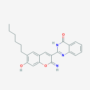 molecular formula C23H23N3O3 B10961847 2-(6-hexyl-7-hydroxy-2-imino-2H-chromen-3-yl)quinazolin-4(3H)-one 