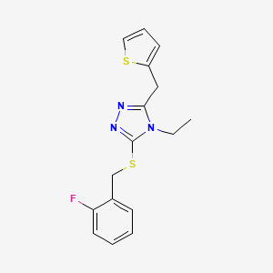 molecular formula C16H16FN3S2 B10961900 4-ethyl-3-[(2-fluorobenzyl)sulfanyl]-5-(thiophen-2-ylmethyl)-4H-1,2,4-triazole 