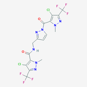 molecular formula C16H11Cl2F6N7O2 B10961918 4-chloro-N-[(1-{[4-chloro-1-methyl-3-(trifluoromethyl)-1H-pyrazol-5-yl]carbonyl}-1H-pyrazol-3-yl)methyl]-1-methyl-3-(trifluoromethyl)-1H-pyrazole-5-carboxamide 