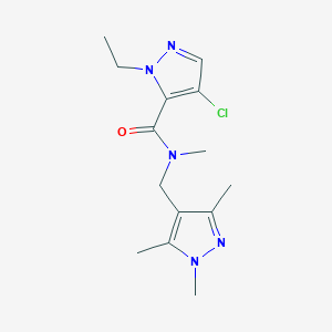 molecular formula C14H20ClN5O B10961953 4-chloro-1-ethyl-N-methyl-N-[(1,3,5-trimethyl-1H-pyrazol-4-yl)methyl]-1H-pyrazole-5-carboxamide 