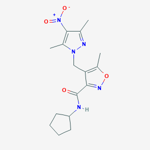 N-cyclopentyl-4-[(3,5-dimethyl-4-nitro-1H-pyrazol-1-yl)methyl]-5-methyl-1,2-oxazole-3-carboxamide