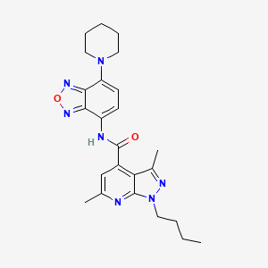 molecular formula C24H29N7O2 B10961989 1-butyl-3,6-dimethyl-N-[7-(piperidin-1-yl)-2,1,3-benzoxadiazol-4-yl]-1H-pyrazolo[3,4-b]pyridine-4-carboxamide 