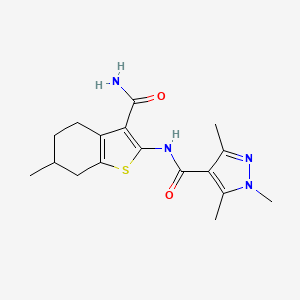 molecular formula C17H22N4O2S B10961990 N-(3-carbamoyl-6-methyl-4,5,6,7-tetrahydro-1-benzothiophen-2-yl)-1,3,5-trimethyl-1H-pyrazole-4-carboxamide 