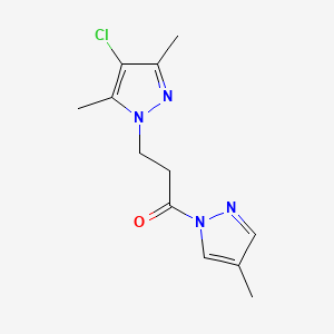 molecular formula C12H15ClN4O B10962036 3-(4-chloro-3,5-dimethyl-1H-pyrazol-1-yl)-1-(4-methyl-1H-pyrazol-1-yl)propan-1-one 