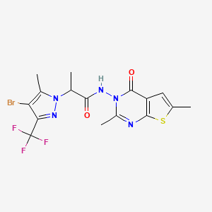 molecular formula C16H15BrF3N5O2S B10962130 2-[4-Bromo-5-methyl-3-(trifluoromethyl)-1H-pyrazol-1-YL]-N-[2,6-dimethyl-4-oxothieno[2,3-D]pyrimidin-3(4H)-YL]propanamide 