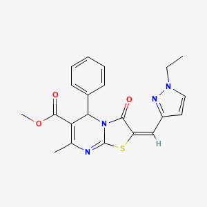 molecular formula C21H20N4O3S B10962140 methyl (2E)-2-[(1-ethyl-1H-pyrazol-3-yl)methylidene]-7-methyl-3-oxo-5-phenyl-2,3-dihydro-5H-[1,3]thiazolo[3,2-a]pyrimidine-6-carboxylate 