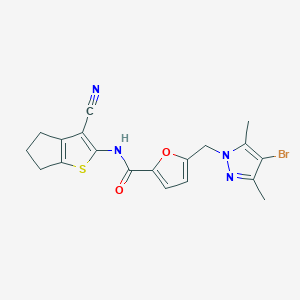 molecular formula C19H17BrN4O2S B10962141 5-[(4-bromo-3,5-dimethyl-1H-pyrazol-1-yl)methyl]-N-(3-cyano-5,6-dihydro-4H-cyclopenta[b]thiophen-2-yl)furan-2-carboxamide 