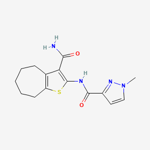 molecular formula C15H18N4O2S B10962159 N-(3-carbamoyl-5,6,7,8-tetrahydro-4H-cyclohepta[b]thiophen-2-yl)-1-methylpyrazole-3-carboxamide 