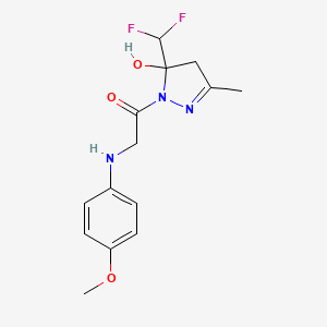 molecular formula C14H17F2N3O3 B10962172 1-[5-(difluoromethyl)-5-hydroxy-3-methyl-4,5-dihydro-1H-pyrazol-1-yl]-2-[(4-methoxyphenyl)amino]ethanone 