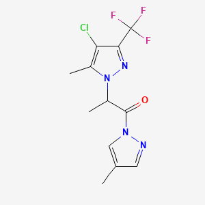 molecular formula C12H12ClF3N4O B10962312 2-[4-chloro-5-methyl-3-(trifluoromethyl)-1H-pyrazol-1-yl]-1-(4-methyl-1H-pyrazol-1-yl)propan-1-one 