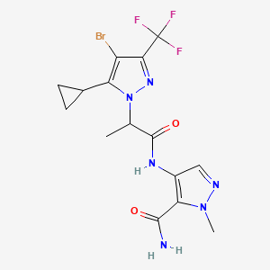 molecular formula C15H16BrF3N6O2 B10962436 4-({2-[4-bromo-5-cyclopropyl-3-(trifluoromethyl)-1H-pyrazol-1-yl]propanoyl}amino)-1-methyl-1H-pyrazole-5-carboxamide 