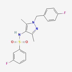 molecular formula C18H17F2N3O2S B10962471 3-fluoro-N-[1-(4-fluorobenzyl)-3,5-dimethyl-1H-pyrazol-4-yl]benzenesulfonamide 