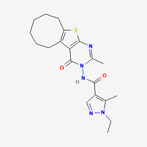 molecular formula C20H25N5O2S B10962472 1-Ethyl-5-methyl-N-[2-methyl-4-oxo-5,6,7,8,9,10-hexahydrocycloocta[4,5]thieno[2,3-D]pyrimidin-3(4H)-YL]-1H-pyrazole-4-carboxamide 