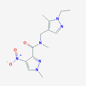 molecular formula C13H18N6O3 B10962513 N-[(1-ethyl-5-methyl-1H-pyrazol-4-yl)methyl]-N,1-dimethyl-4-nitro-1H-pyrazole-3-carboxamide 