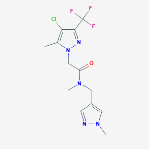 molecular formula C13H15ClF3N5O B10962607 2-[4-chloro-5-methyl-3-(trifluoromethyl)-1H-pyrazol-1-yl]-N-methyl-N-[(1-methyl-1H-pyrazol-4-yl)methyl]acetamide 