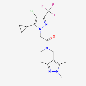 molecular formula C17H21ClF3N5O B10962620 2-[4-chloro-5-cyclopropyl-3-(trifluoromethyl)-1H-pyrazol-1-yl]-N-methyl-N-[(1,3,5-trimethyl-1H-pyrazol-4-yl)methyl]acetamide 