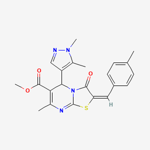 molecular formula C22H22N4O3S B10962737 methyl (2E)-5-(1,5-dimethyl-1H-pyrazol-4-yl)-7-methyl-2-(4-methylbenzylidene)-3-oxo-2,3-dihydro-5H-[1,3]thiazolo[3,2-a]pyrimidine-6-carboxylate 