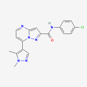 molecular formula C18H15ClN6O B10962800 N-(4-chlorophenyl)-7-(1,5-dimethyl-1H-pyrazol-4-yl)pyrazolo[1,5-a]pyrimidine-2-carboxamide 