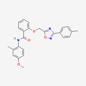 molecular formula C25H23N3O4 B10962972 N-(4-methoxy-2-methylphenyl)-2-{[3-(4-methylphenyl)-1,2,4-oxadiazol-5-yl]methoxy}benzamide 