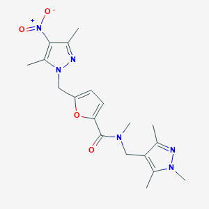 molecular formula C19H24N6O4 B10962993 5-[(3,5-dimethyl-4-nitro-1H-pyrazol-1-yl)methyl]-N-methyl-N-[(1,3,5-trimethyl-1H-pyrazol-4-yl)methyl]furan-2-carboxamide 