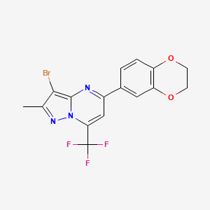 molecular formula C16H11BrF3N3O2 B10963019 3-Bromo-5-(2,3-dihydro-1,4-benzodioxin-6-yl)-2-methyl-7-(trifluoromethyl)pyrazolo[1,5-a]pyrimidine 