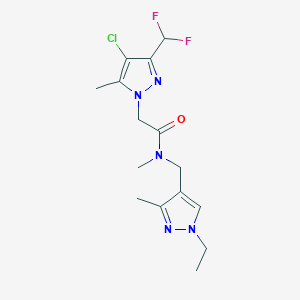 molecular formula C15H20ClF2N5O B10963024 2-[4-chloro-3-(difluoromethyl)-5-methyl-1H-pyrazol-1-yl]-N-[(1-ethyl-3-methyl-1H-pyrazol-4-yl)methyl]-N-methylacetamide 