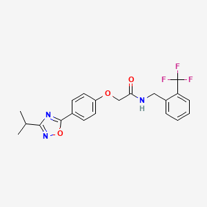 molecular formula C21H20F3N3O3 B10963047 2-{4-[3-(propan-2-yl)-1,2,4-oxadiazol-5-yl]phenoxy}-N-[2-(trifluoromethyl)benzyl]acetamide 