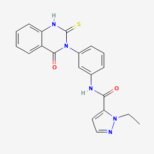 molecular formula C20H17N5O2S B10963152 1-ethyl-N-[3-(4-oxo-2-sulfanylquinazolin-3(4H)-yl)phenyl]-1H-pyrazole-5-carboxamide 