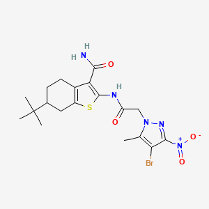 molecular formula C19H24BrN5O4S B10963315 2-{[(4-bromo-5-methyl-3-nitro-1H-pyrazol-1-yl)acetyl]amino}-6-tert-butyl-4,5,6,7-tetrahydro-1-benzothiophene-3-carboxamide 