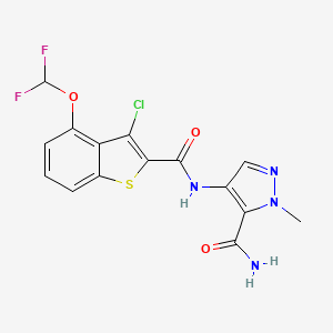 molecular formula C15H11ClF2N4O3S B10963387 4-({[3-chloro-4-(difluoromethoxy)-1-benzothiophen-2-yl]carbonyl}amino)-1-methyl-1H-pyrazole-5-carboxamide 