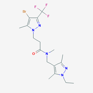 molecular formula C17H23BrF3N5O B10963432 3-[4-bromo-5-methyl-3-(trifluoromethyl)-1H-pyrazol-1-yl]-N-[(1-ethyl-3,5-dimethyl-1H-pyrazol-4-yl)methyl]-N-methylpropanamide 