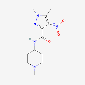 molecular formula C12H19N5O3 B10963439 1,5-dimethyl-N-(1-methylpiperidin-4-yl)-4-nitro-1H-pyrazole-3-carboxamide 