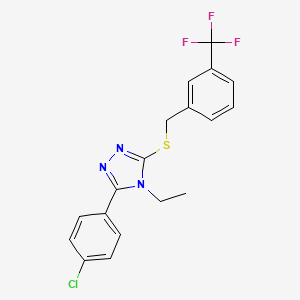 molecular formula C18H15ClF3N3S B10963577 3-(4-chlorophenyl)-4-ethyl-5-{[3-(trifluoromethyl)benzyl]sulfanyl}-4H-1,2,4-triazole 