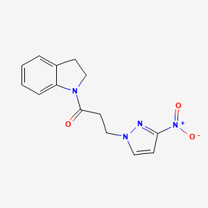 molecular formula C14H14N4O3 B10963650 1-(2,3-dihydro-1H-indol-1-yl)-3-(3-nitro-1H-pyrazol-1-yl)propan-1-one 