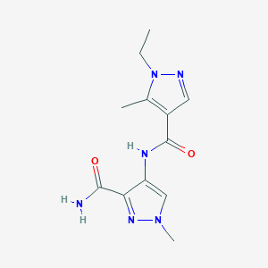 molecular formula C12H16N6O2 B10963666 4-{[(1-ethyl-5-methyl-1H-pyrazol-4-yl)carbonyl]amino}-1-methyl-1H-pyrazole-3-carboxamide 