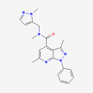 molecular formula C21H22N6O B10963766 N,3,6-trimethyl-N-[(1-methyl-1H-pyrazol-5-yl)methyl]-1-phenyl-1H-pyrazolo[3,4-b]pyridine-4-carboxamide 