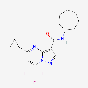 molecular formula C18H21F3N4O B10963817 N-cycloheptyl-5-cyclopropyl-7-(trifluoromethyl)pyrazolo[1,5-a]pyrimidine-3-carboxamide 