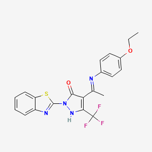 (4E)-2-(1,3-benzothiazol-2-yl)-4-{1-[(4-ethoxyphenyl)amino]ethylidene}-5-(trifluoromethyl)-2,4-dihydro-3H-pyrazol-3-one