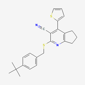 2-[(4-tert-butylbenzyl)sulfanyl]-4-(thiophen-2-yl)-6,7-dihydro-5H-cyclopenta[b]pyridine-3-carbonitrile