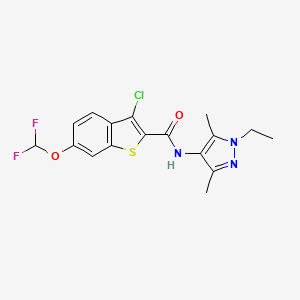 molecular formula C17H16ClF2N3O2S B10963957 3-chloro-6-(difluoromethoxy)-N-(1-ethyl-3,5-dimethyl-1H-pyrazol-4-yl)-1-benzothiophene-2-carboxamide 