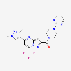 molecular formula C21H20F3N9O B10963996 [5-(1,3-dimethyl-1H-pyrazol-4-yl)-7-(trifluoromethyl)pyrazolo[1,5-a]pyrimidin-2-yl][4-(pyrimidin-2-yl)piperazin-1-yl]methanone 