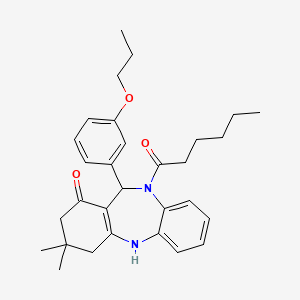 10-hexanoyl-3,3-dimethyl-11-(3-propoxyphenyl)-2,3,4,5,10,11-hexahydro-1H-dibenzo[b,e][1,4]diazepin-1-one