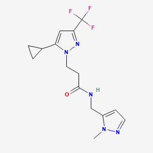 molecular formula C15H18F3N5O B10964050 3-[5-cyclopropyl-3-(trifluoromethyl)-1H-pyrazol-1-yl]-N-[(1-methyl-1H-pyrazol-5-yl)methyl]propanamide 